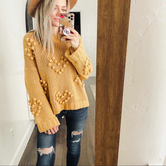 cocobleu Sweaters - 3/$25 SALE✨ COCOBLEU Mustard Heart Pom Pom Sweater